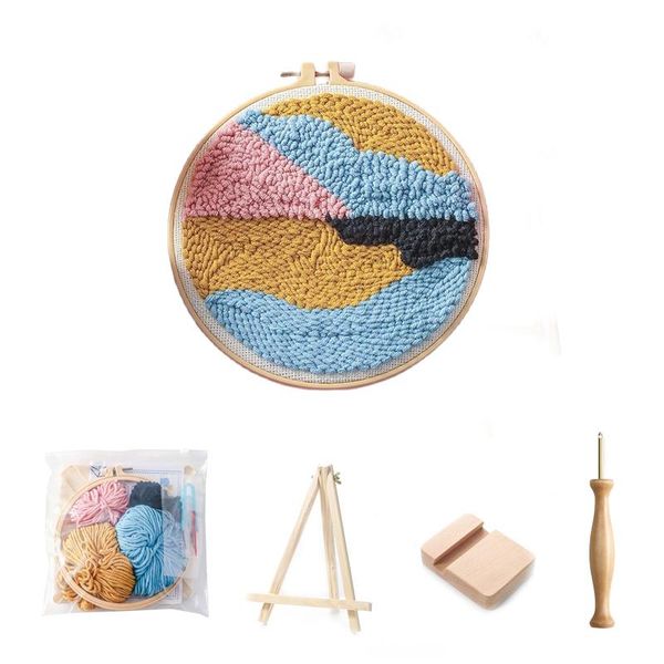 

punch needle diy embroidery kit with hoop needlework landscape cross stitch set for beginner handicrafts sewing art craft decor other arts a