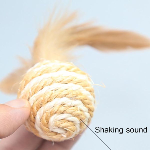 

cat toys interactive sisal ball play feather wand chewing rattle scratch training attract entertain 4.5cm funny pet supplies
