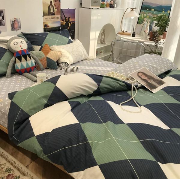 

bedding sets fashion green geometric set boy,modern design cotton twin full  king home textile bed sheet pillow case duvet cover