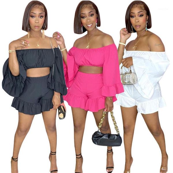 

women's tracksuits slash neck solid color shorts set casual party club two 2 piece sets fashion outfit autumn 2021, Gray