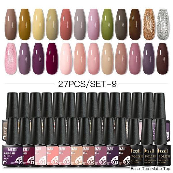 

nail gel mtssii 27pcs color polish set glitter sequins soak off uv semi permanent with base and coat kit, Red;pink
