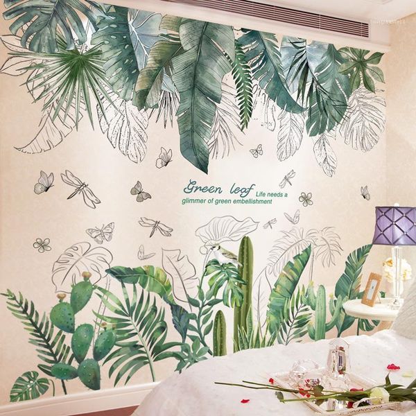 

[shijuehezi] tropical tree leaves wall stickers diy nordic style plant decals for living room bedroom decoration11