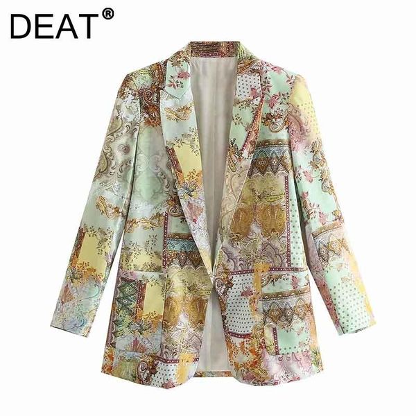 

women's suits & blazers [deat] 2021 autumn fashion tide coat turn-down collar long sleeve printing temperament casual loose blazer wome, White;black