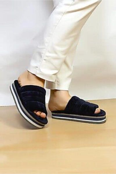 

slippers women's navy blue eva thick sole home slipper, Black
