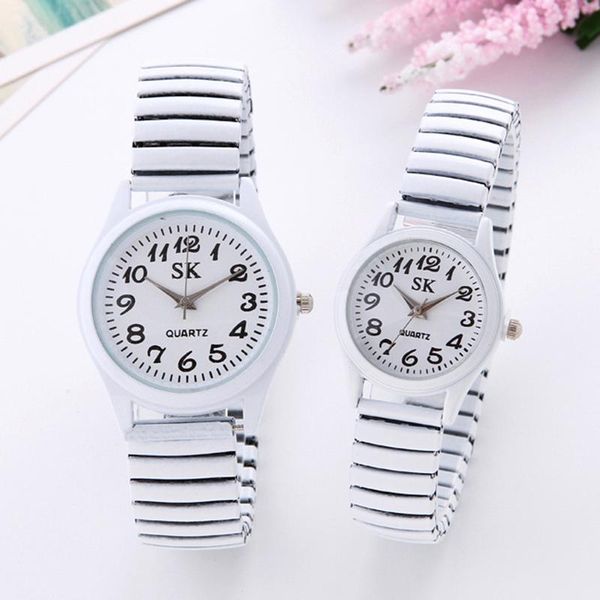 

wristwatches digital watch with springs steel strap & glass mirror stylish simple design scale couple clock gifts, Slivery;brown