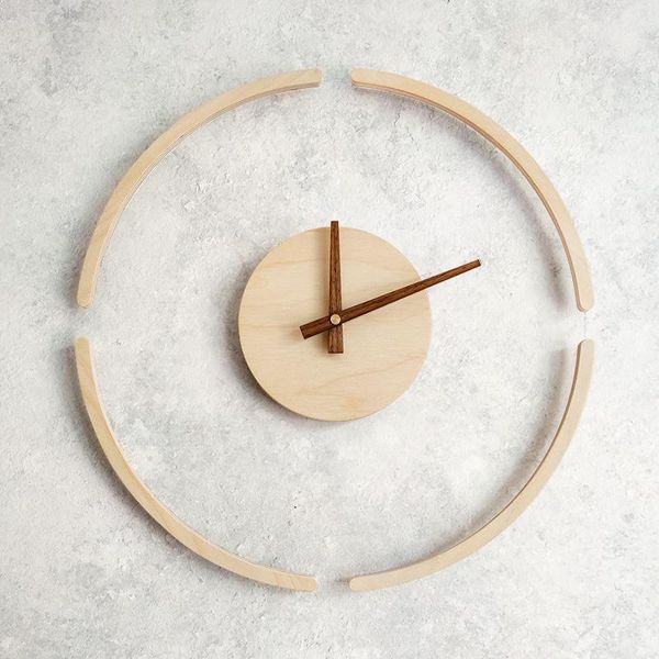 

wall clocks 14-inch creative transparent hanging clock nordic simple wooden home living room decoration