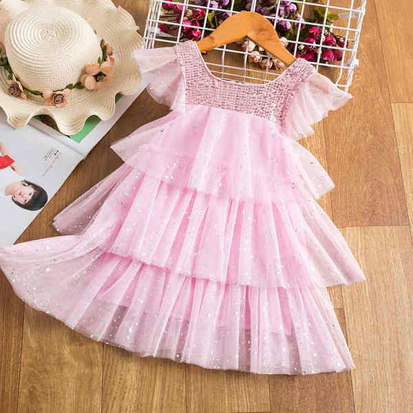 Abiti estivi Ragazze Pizzo Maglia con paillettes Tutu Vestidos Bambini Fata Matrimonio Tulle Costume da festa Abito da ballo Bambini Abito da principessa Q0716