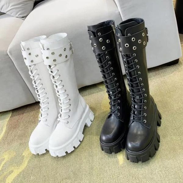 

fashion designers ankle2021 military inspired combat boots nylon chain attached to the with box, Black