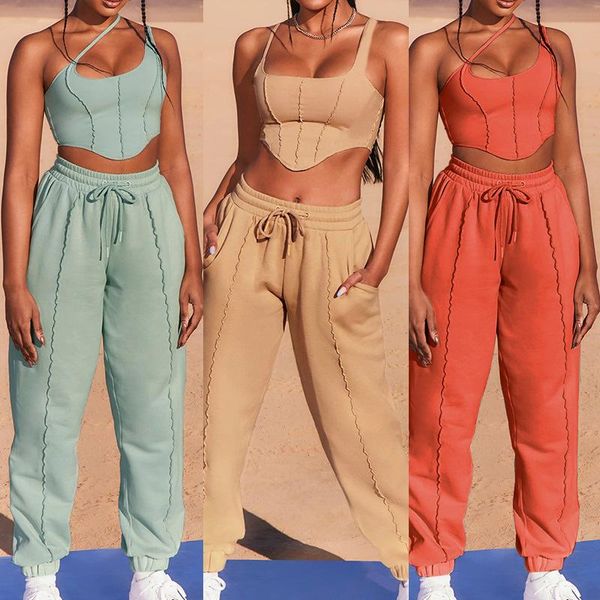 

women's two piece pants shorts sets 2 crop 2021 summer autumn casual sport women clothing set tracksuit, White