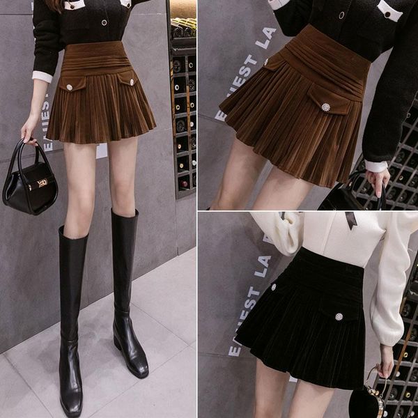 

skirts golden velvet skirt for women's spring in 2021, Black