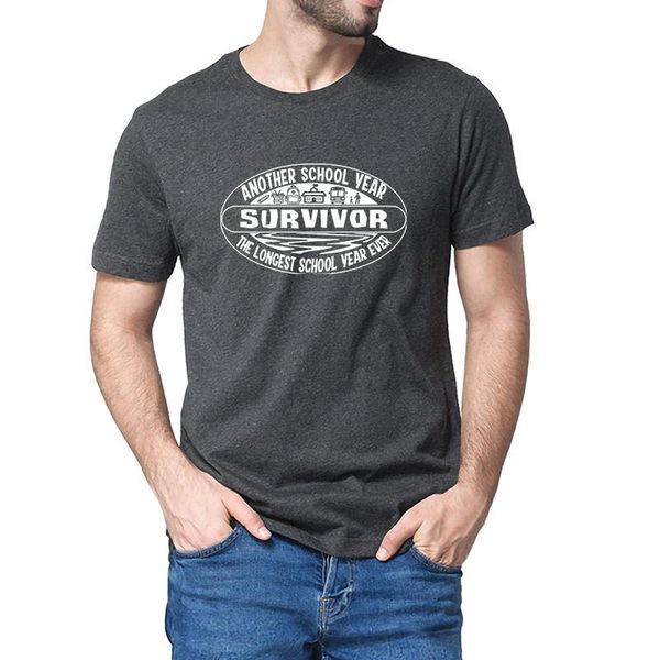 

men's t-shirts another school year survivor the longest ever teacher 2021 funny shirt cotton t-shirt, White;black