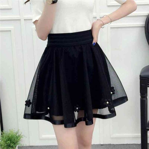 

spring high waist tulle sweet womens skirts princess mini elastic tutu woman 4 sizes available free, Black