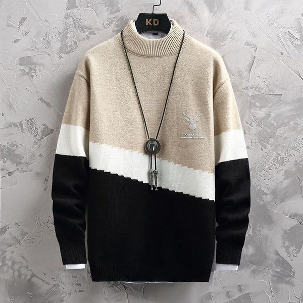 

men's sweaters 2021 winter half turtleneck cashmere sweater knitted fashion o-neck warm brushed men, White;black