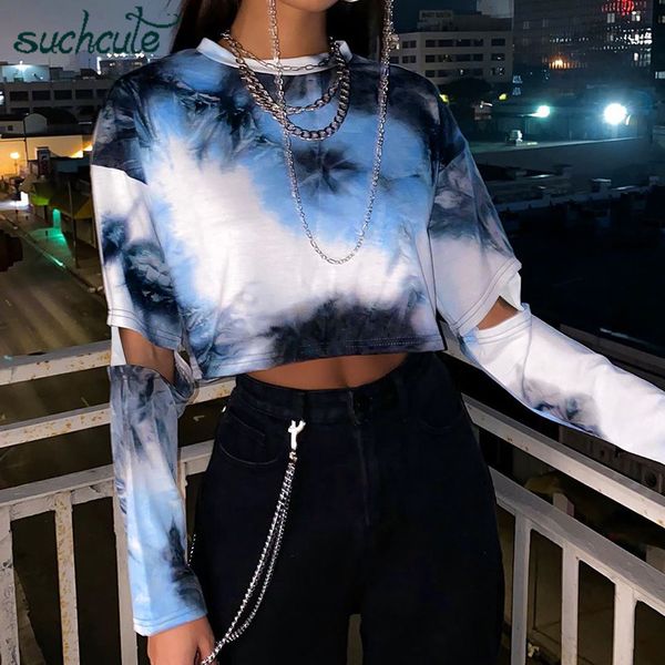 

women's t-shirt printed o-neck women's t-shirts hollow out long sleeve 90s tshirt autumn gothic vintage female streetwear 2i1, White