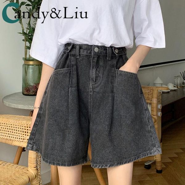 

women's shorts 2021 summer thin high waist straight wide-leg pants loose denim hem, White;black