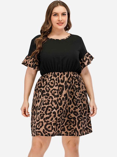 

Plus size Dresses Hy863033# Leopard High Waist Large Loose Temperament Fashion, Black