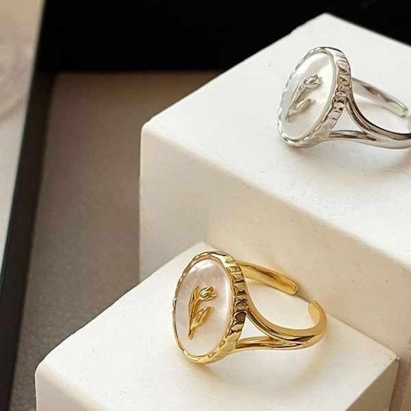 

wedding rings french vintage romance for women aesthetic shell flower adjustable accessories geometric couple engagement jewelry gift, Slivery;golden