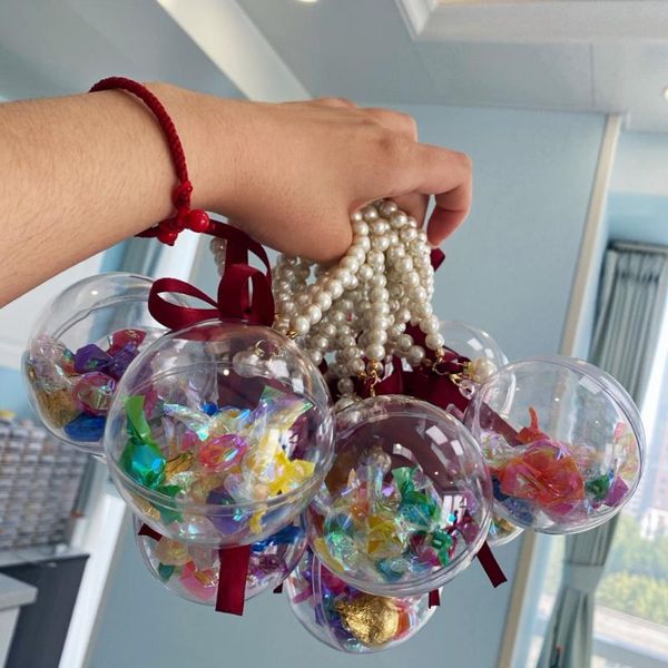 

gift wrap 10pcs transparent ball boxes with pearl beaded handle ribbon bow goodie treat candy for bridal shower wedding favor