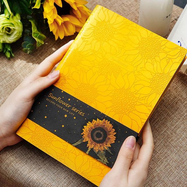

notepads sunflower soft pu leather a5 journal notebook diary planner agenda sketchbook 128 sheets thick notepad office school stationery, Purple;pink