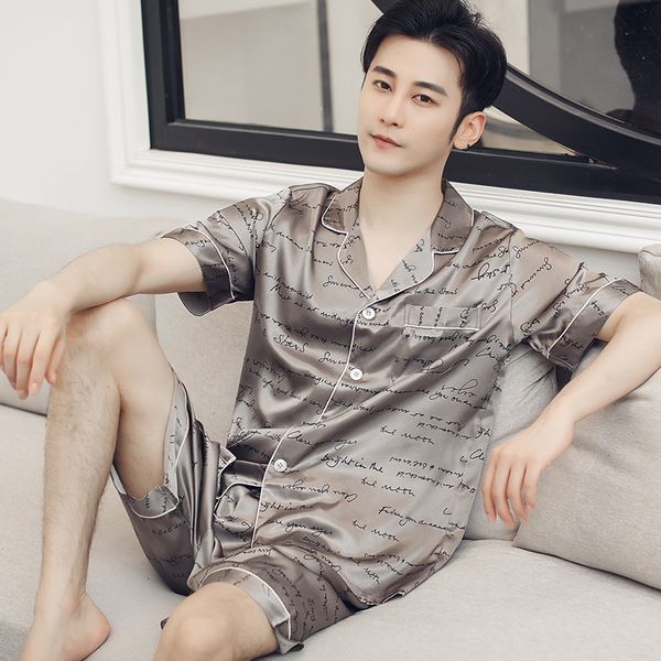 

men's sleepwear brand summer pajamas sets men chinese silk satin home clothes male luxury soft nightwear sleep two piece set urxy, Black;brown