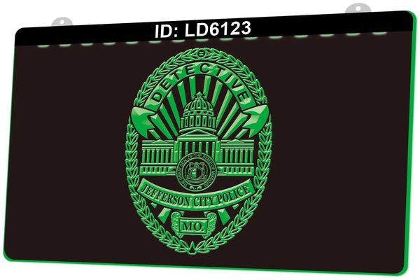 Vendita al dettaglio all'ingrosso del segno della luce dell'incisione LED della polizia 3D della città dell'agente investigativo LD6123 Jefferson