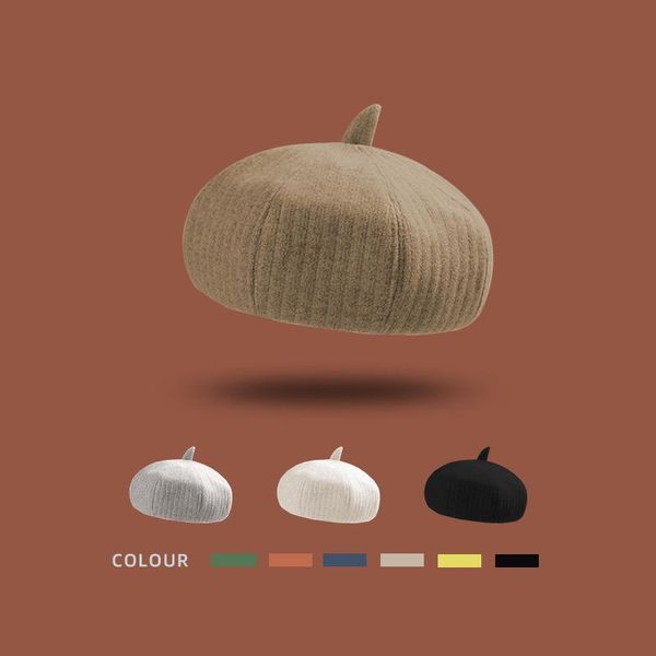 

berets autumn solid color soft women cotton kawaii winter fashion streetwear caps casual retro japanese warm hats, Blue;gray