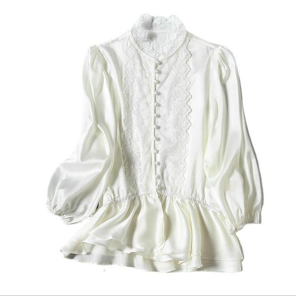 

women's blouses & shirts european and american women's wear for spring seven-point sleeve collar fashion lace white silk shirt nx3