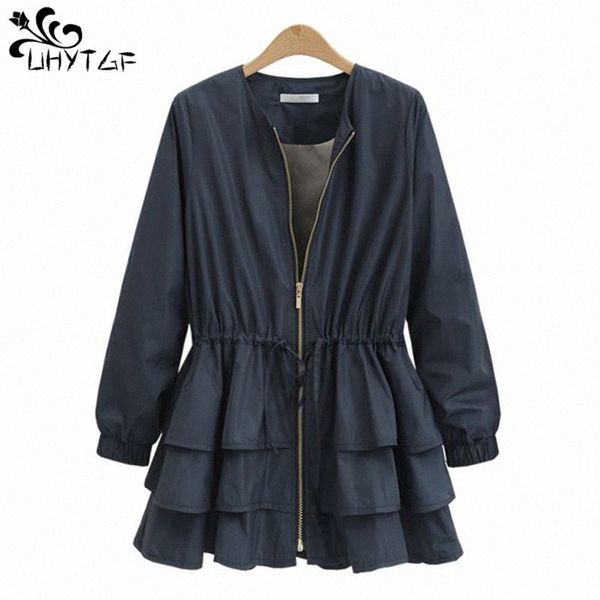 

uhytgf spring autumn new womens clothes trench coat for women fashion skirt plus size slim ruffle windbreaker coat loose 115 a4qy, Black