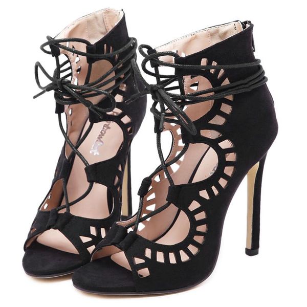 

women black high heel shoes nightclub wedge open-toed fish mouth ladies roman vervel bandage sandals stiletto dress