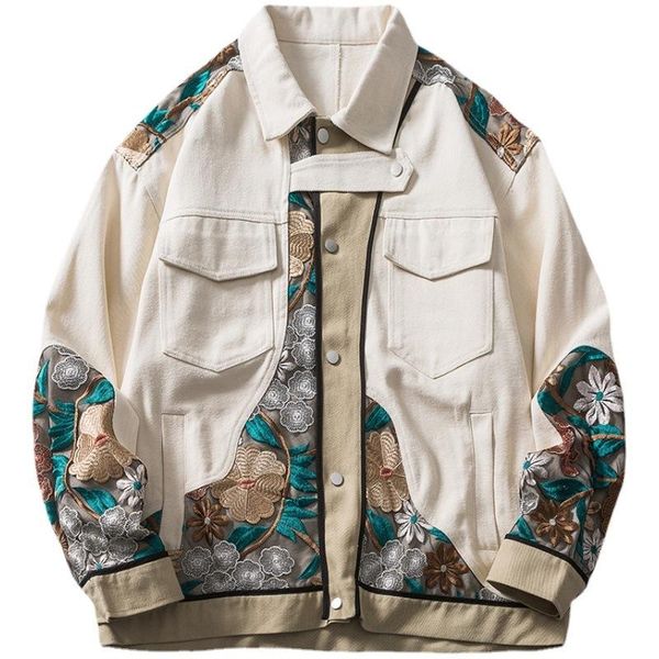 

men's jackets 2021 cieteaser american trendy brand men and women jacket coat flower embroidered couple tooling trend loose thin, Black;brown