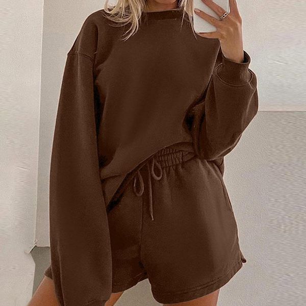 

women's tracksuits two piece set women sweatshirts tracksuit sets pullover fleece hoodies casual jogger shorts suits brown apricot out, Gray