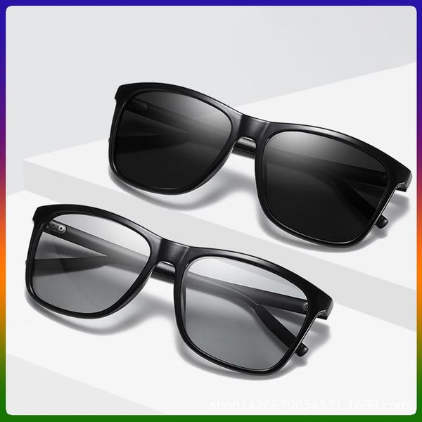 

retro square pochromic polarized for mens male sunglasses chameleon transition lens uv400 anti glare reduce eye fatigue, White;black