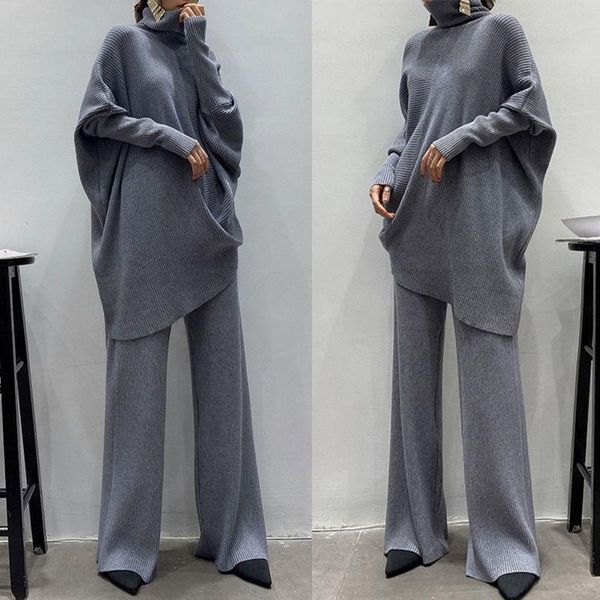 

two-piece set women's turtleneck sweater and wide leg pants spring autumn 2-piece two piece, White