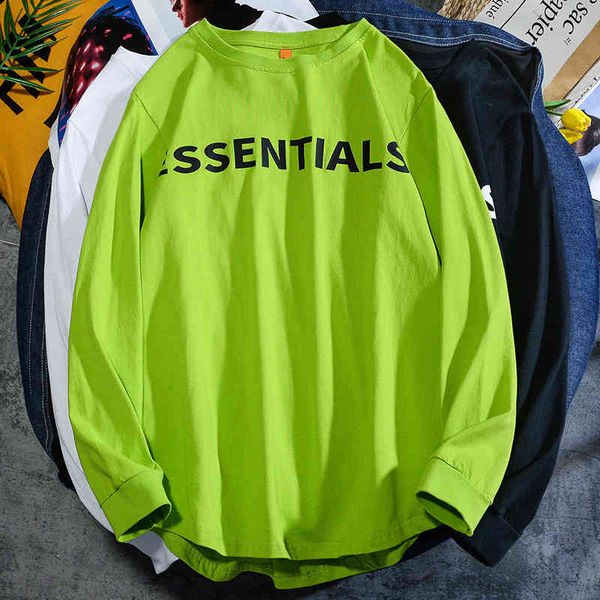 

essentials letter print long sleeve high street men's and women's fashion feel of god fog fluorescent green top, White;black