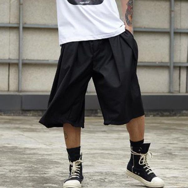 

men's shorts men streetwear hip hop punk gothic loose casual skirt pant male plus size fashion wide leg harem trousers, White;black