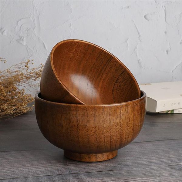 

1pc wood salad bowl creative thicken fruits round wooden kitchen tableware bowls