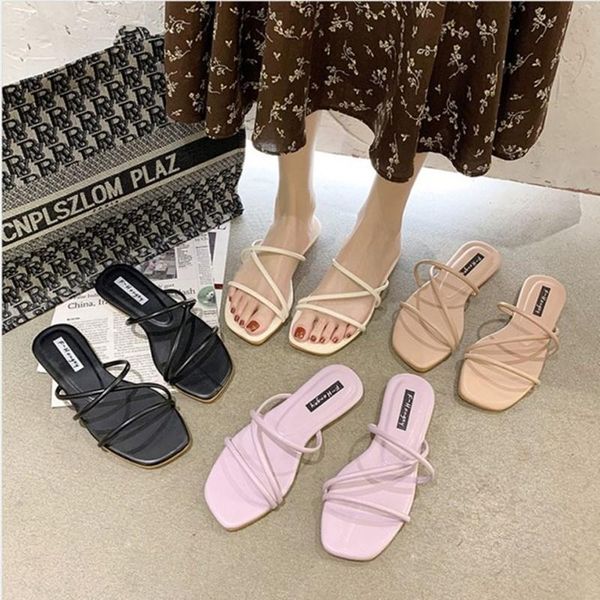 

women's slippers summer fashion outdoor slides beach flat sandals high-quality house line design flip flops, Black
