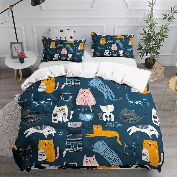 

bedding sets cartoon set cute cats duvet cover bed  size comforter king pillowcase bedclothes