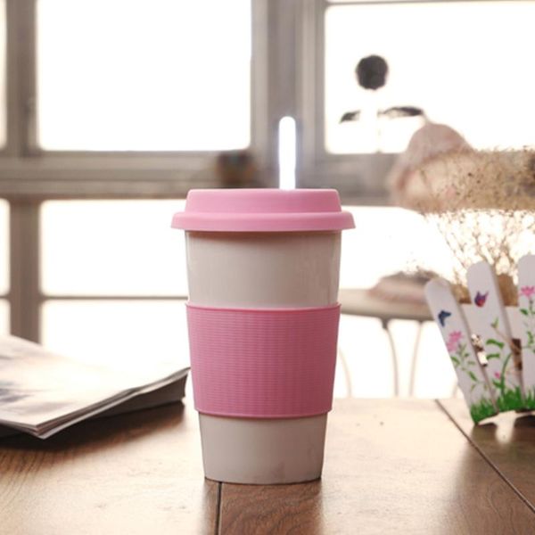 

cups & saucers 1pc 301-400ml porcelain drinking mug ceramic pint cup vacuum travel coffee with silicone sleeve (random color)