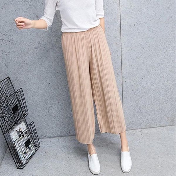 

women's pants & capris mid waist wide leg for women fashion summer fold pleated palazzo bottoms casual, Black;white