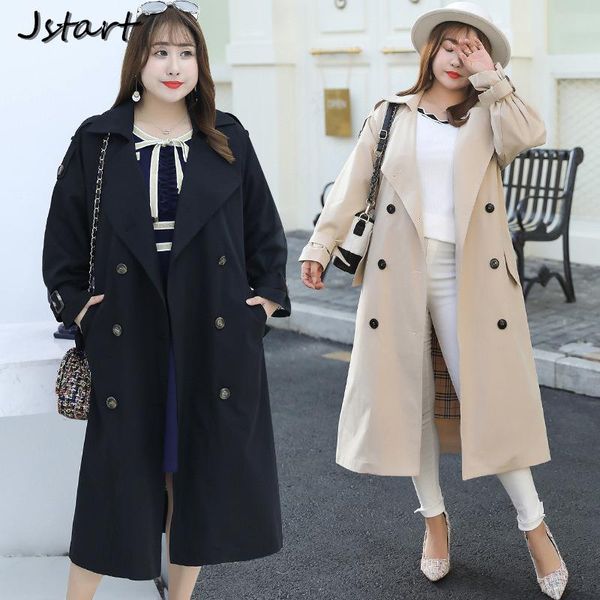 

women's trench coats 4xl plus size winter women coat large windbreaker jacket british style double breasted big female clothes, Tan;black