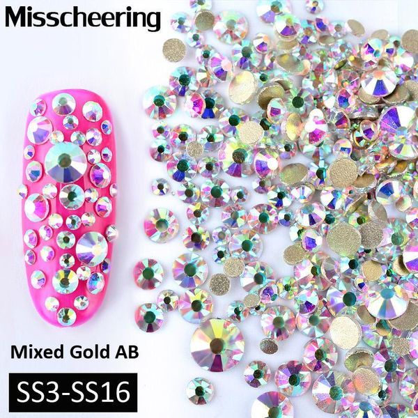 

1pack mixed(ss3-ss16) crystal ab nail art rhinestones non fix glitter decorations gold flatback glass manicure accessories1, Silver;gold