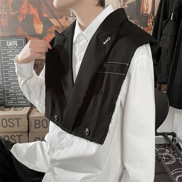 

men's vests spring and summer pullover fashion black casual v-neck men streetwear korean loose jacket coat mens bip9, Black;white