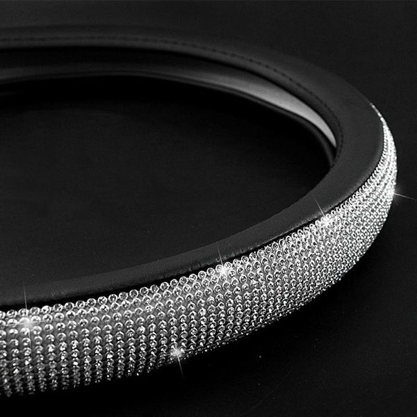 

steering wheel covers car cover 38cm/15" black white rhinestone interior decorations