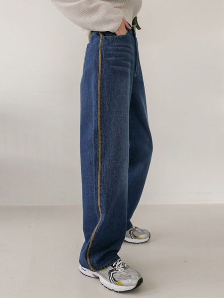 

dazy high waist cat whisker stitching wide leg jeans w5it#, Blue