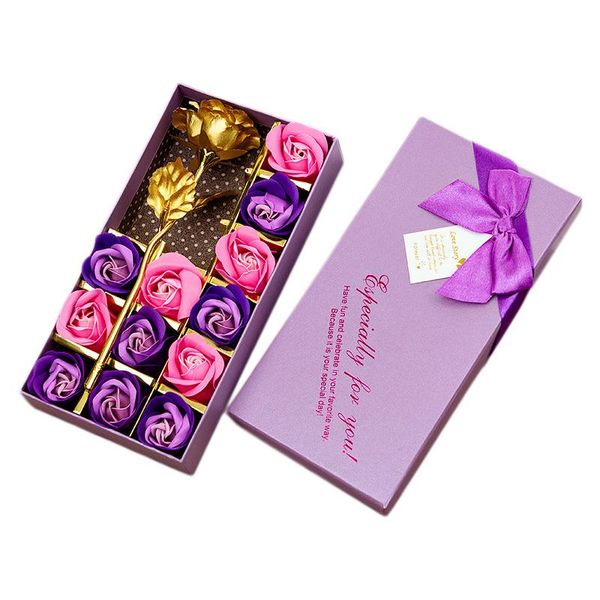 

gift wrap big deal valentine's day 24k gold plated rose flower+12pcs soap flower romantic for lover girl friend christmas gifts