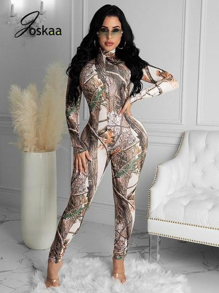 

joskaa forest print skinny casual jumpsuits long sleeve zip 2021 autumn outfits women workout bodycon one piece rompers women's &, Black;white