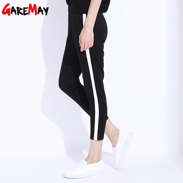 Listrado Harem Calças Capri Mulheres Elásticas Cintura Alta Calças Pretas Casuais Feminino Lápis Lápis Calça Femme Sweatpants 210428