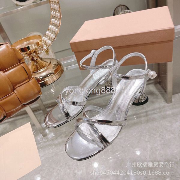 

dress shoes summer women's shoes crystal hourglass with a line buckle pearl high heels round head roman simple cool, Black