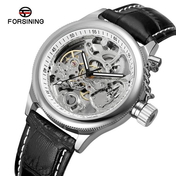 

forsining automatic mechanical men watch military army sport male clock brand luxury skeleton waterproof man 020, Slivery;brown